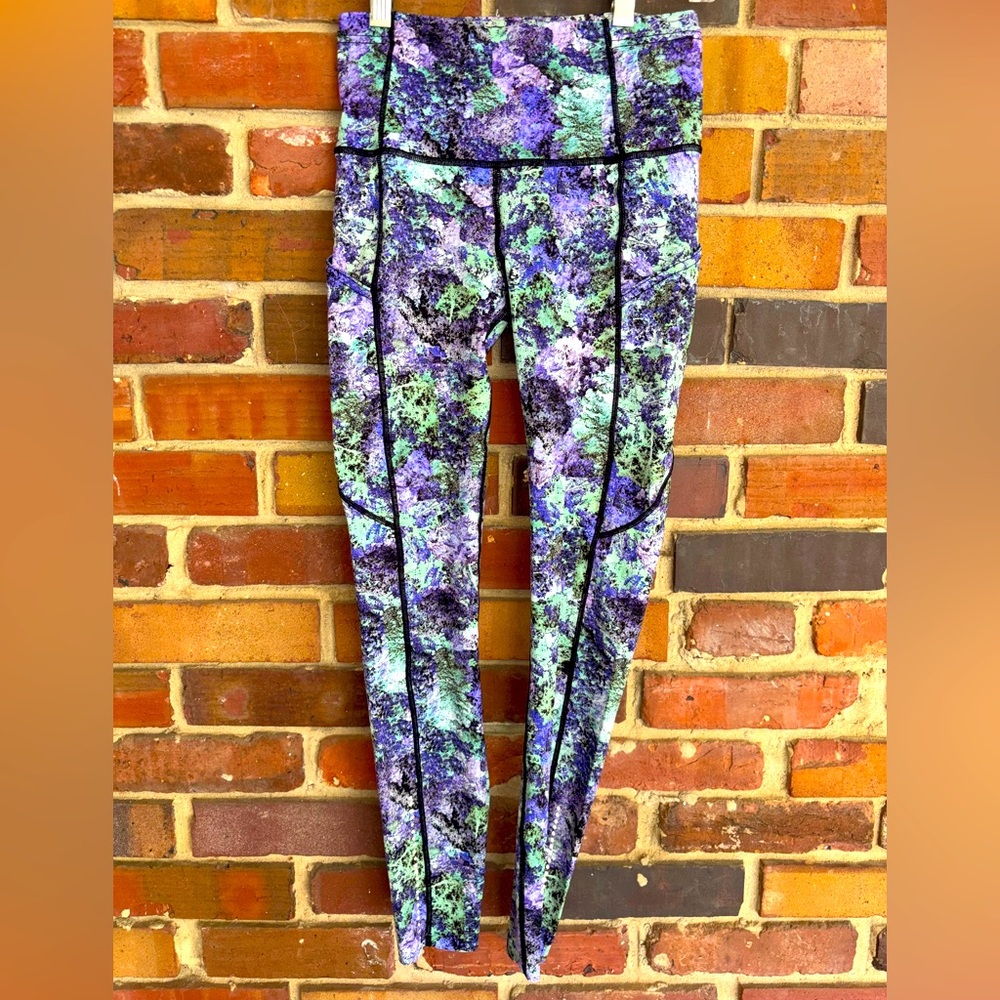 Lululemon Fast & Free 7/8 Tight Vivid Vision Multi Black sz 4